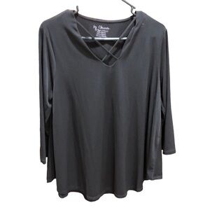 By Chico’s Long Sleeve Black Criss Cross Long Sleeve Top Sz 1/M